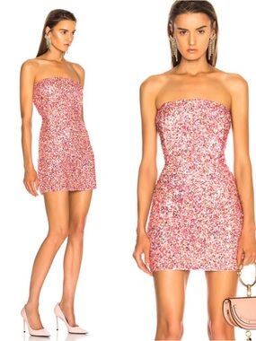 Retrofete Pink Multicolor Sequined Strapless Mini Dress